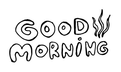 Obraz premium Vector handwritten morning mood phrase. Good morning text. Hand drawn typography of inspirational lettering. Template for poster, banner or print