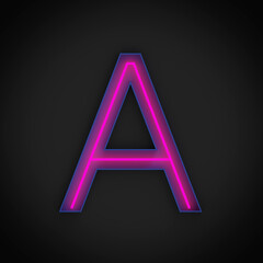 3d rendering, neon red capital letter A lighted up, inside blue letter