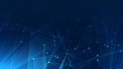 Abstract blue polygon tech network with connect technology background. Abstract dots and lines texture background. 3d rendering.