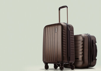 two suitcases standing on colored background