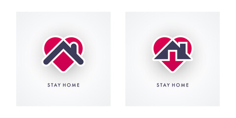 Stay Home Icons with Heart Shapes