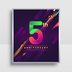 5th years anniversary logo, vector design for invitation and poster birthday celebration with colorful abstract background isolated on white background.