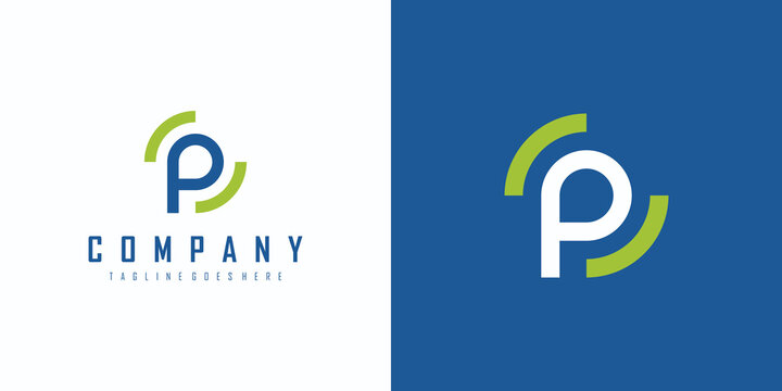 Initial Letter P Logo. Blue Green Circular Line isolated on Double Background. Usable for Business, Technology and Branding Logos. Flat Vector Logo Design Template Element.