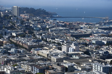 Beautiful aerial view of the San Francisco, USA. View of the Downtown, San Francisco bay and long steep streets.