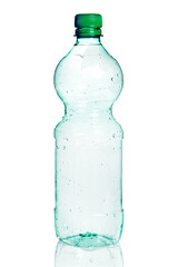 Empty green plastic bottle isolated on white background