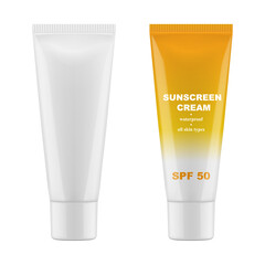 Vector realistic mockup of blank glossy packaging for cosmetics. Sunscreen cream. EPS 10.