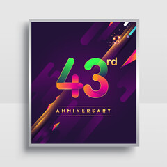 43rd years anniversary logo, vector design for invitation and poster birthday celebration with colorful abstract background isolated on white background.