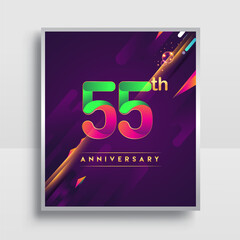 55th years anniversary logo, vector design for invitation and poster birthday celebration with colorful abstract background isolated on white background.
