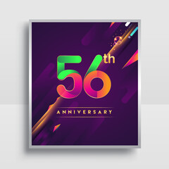 Fototapeta na wymiar 56th years anniversary logo, vector design for invitation and poster birthday celebration with colorful abstract background isolated on white background.