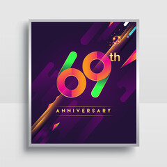 69th years anniversary logo, vector design for invitation and poster birthday celebration with colorful abstract background isolated on white background.