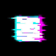 Distorted glitch style Stop recording and Media video file or music symbol - play video button, vector illustration on black background