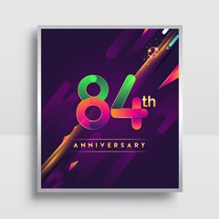 84th years anniversary logo, vector design for invitation and poster birthday celebration with colorful abstract background isolated on white background.