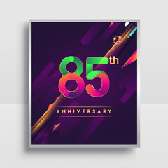 85th years anniversary logo, vector design for invitation and poster birthday celebration with colorful abstract background isolated on white background.