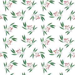 Red berries seamless pattern. Christmas pattern.