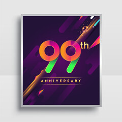 99th years anniversary logo, vector design for invitation and poster birthday celebration with colorful abstract background isolated on white background.