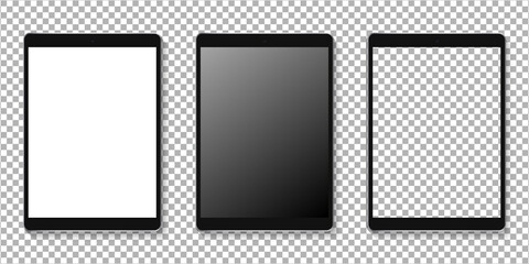 Modern Tablet display mockup set. Realistic tablet mockup isolated on transparent background. Realistic vector illustration. © 7AM