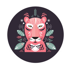 Pink Big Cat portrait illustration.  © LenLis