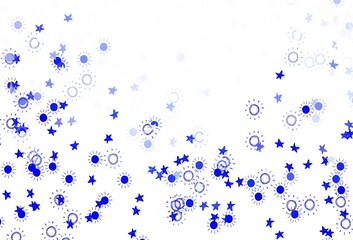 Light BLUE vector background with colorful stars, suns.