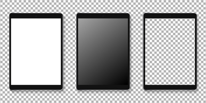 Modern Tablet display mockup set. Realistic tablet mockup isolated on transparent background. Realistic vector illustration.