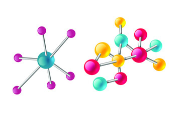 Colorful molecule structure Vector flat illustration, isolated on white background. Molecules vector illustration.