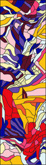 abstract stained glass window in a modern style with flowers, grass and leaves