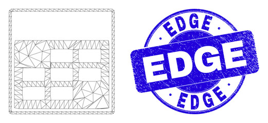 Web carcass calendar week items pictogram and Edge seal stamp. Blue vector round distress seal with Edge caption. Abstract carcass mesh polygonal model created from calendar week items pictogram.