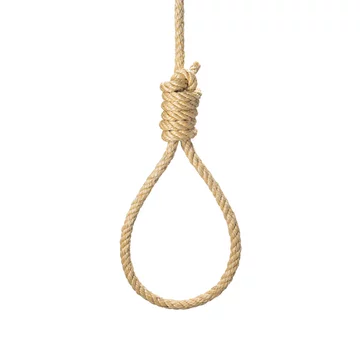 Rope noose for hangman, suicide made of natural fiber rope real photo  image. Hemp rope Rope knot for gallows and Hang mans. isolate on white  background Stock Photo