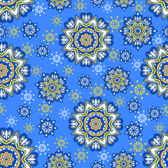 Seamless ornamental oriental pattern. Repeating geometric tiles with mandala. Vector laced decorative background with floral and geometric ornament. Indian or Arabic motive. Boho festival style