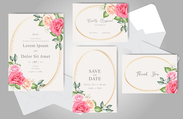 Beautiful Wedding Invitation card set with Elegant Watercolor floral
