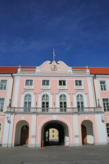 The Parliament of Estonia building on Toompea hill in the central part of the old town, Tallinn,...