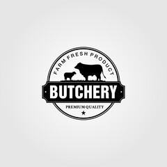 vintage butchery farm logo vector illustration design