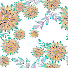 flowers seamless pattern on white background watercolor