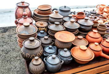 Ceramic dishes, tableware and pots sold on the market