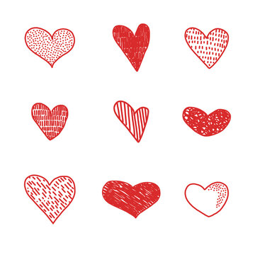Set line illustration for hearts. Simple drawing vector illustrations.