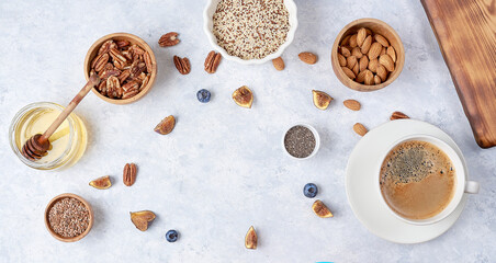 Fototapeta na wymiar Super breakfast Quinoa with Nuts and Berries