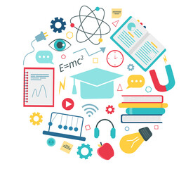 Online education concept. Physics school subject online education service or platform. Vector illustration in flat style