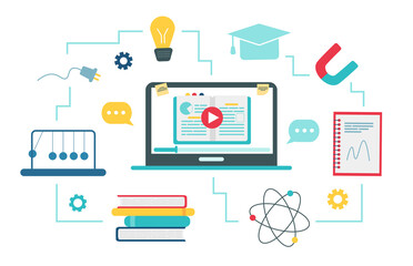 Online education concept. Physics school subject online education service or platform. Vector illustration in flat style