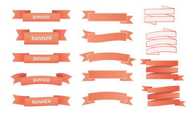 Ribbons set with pink color on white background.