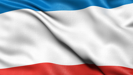 Flag of the Republic of Crimea waving in the wind. 3D illustration.