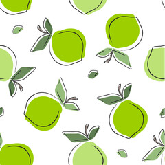 Seamless fruit pattern. Cute green sour limes. Cartoon sketch, juicy citrus, delicious. Great for postcards, stickers, fabric and textile. White isolated background, vector illustration, print.