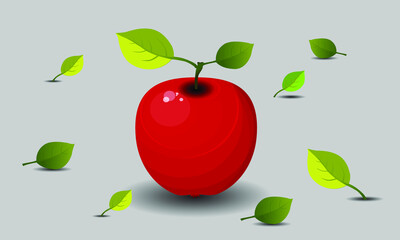 Apple. Red apple with leaves. Apple vector. Apple illustration. An apple. Design Element For Web Or Print Packaging. Realistic 3d apples. Fruits icon and logo. Single Apple.