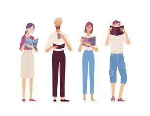 Obraz premium People reading books vector composition