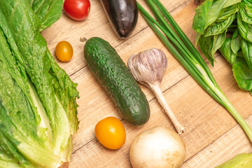 A lot of different ripe tasty vegetables. Healthy food