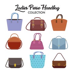 Set of different types of ladies handbag and shoulder bag.