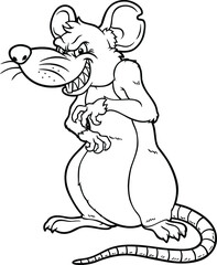 Vector Cartoon Smiling Evil Rat Line Art