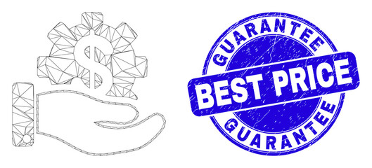 Web mesh financial service offer icon and Guarantee Best Price seal stamp. Blue vector rounded textured stamp with Guarantee Best Price caption.