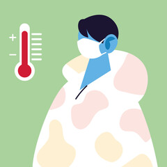 Man cartoon and thermometer vector design