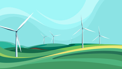 Landscape with wind farms. Alternative energy.