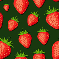 Seamless red pattern on green. Bright fruit background
