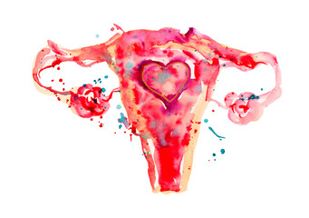 Watercolor abstract uterus illustration. Uterus art, feminism symbol. 